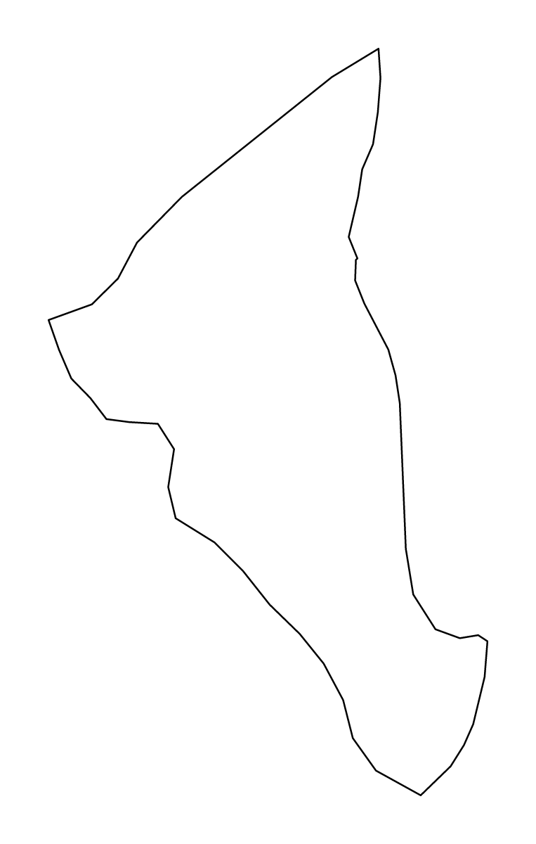 Outline map of Tutong District, Brunei Darussalam.