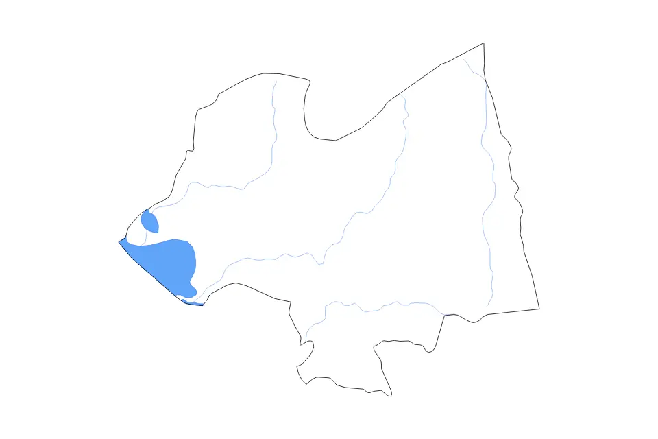 Outline map of Kampong Thom, Cambodia with subdivision borders and major lakes and rivers.