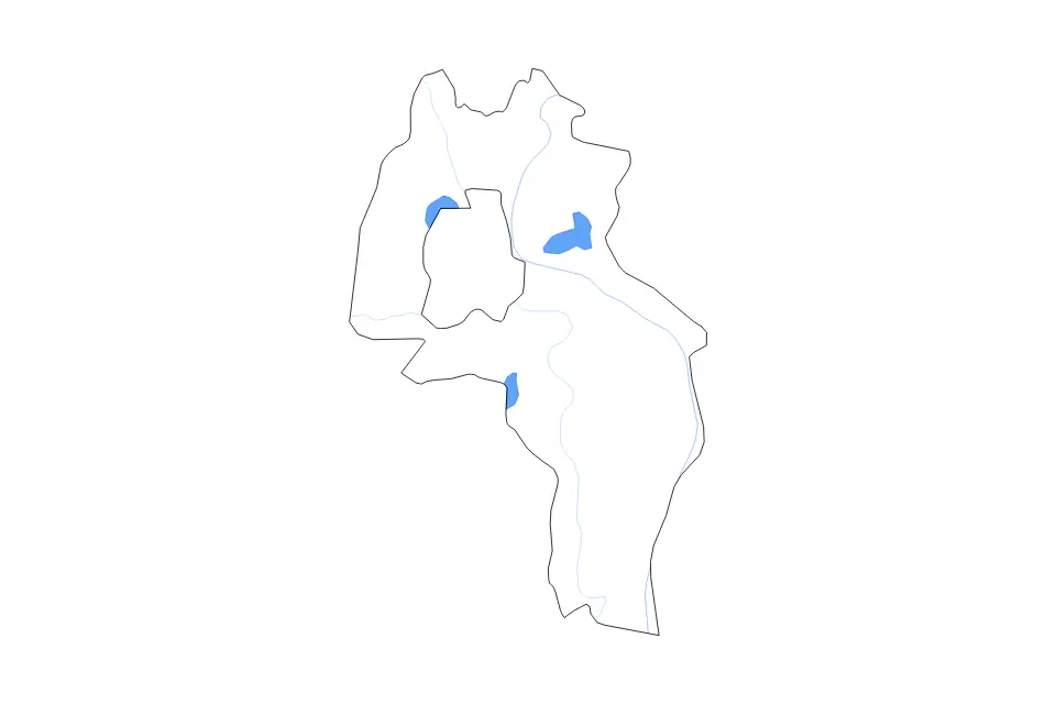 Mapa de Kandal, Cambodia de tipo contorno, lagos y ríos para Asia, con contorno, lagos y ríos con elementos de agua como Boeung Tom Nob Kob Srov, Bœ̆ng Véal Sâmnab y Boeng Cheung Loung.