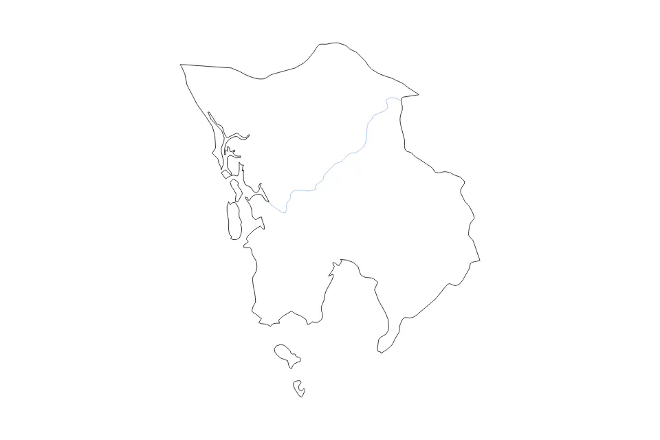 Outline map of Koh Kong, Cambodia with subdivision borders and rivers.