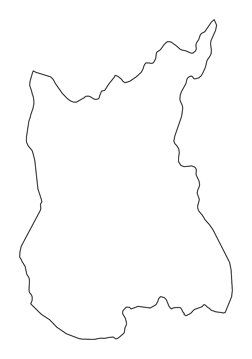 Mapa de contorno de Ratanakiri, Cambodia con ríos.