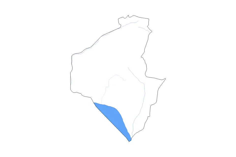 Outline map of Siem Reap, Cambodia with subdivision borders and major lakes and rivers.