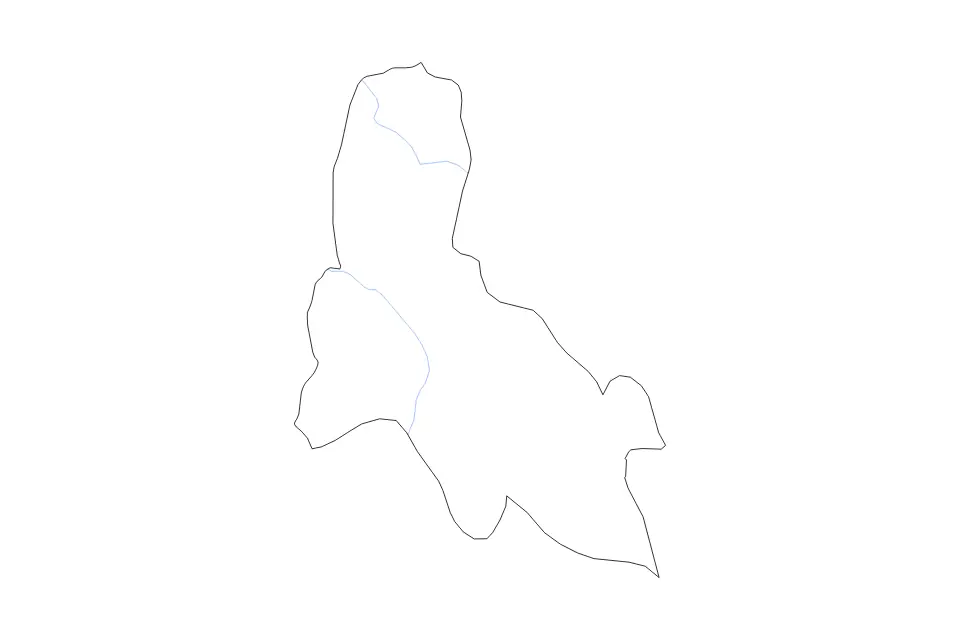 Outline map of Svay Rieng, Cambodia with subdivision borders and rivers.