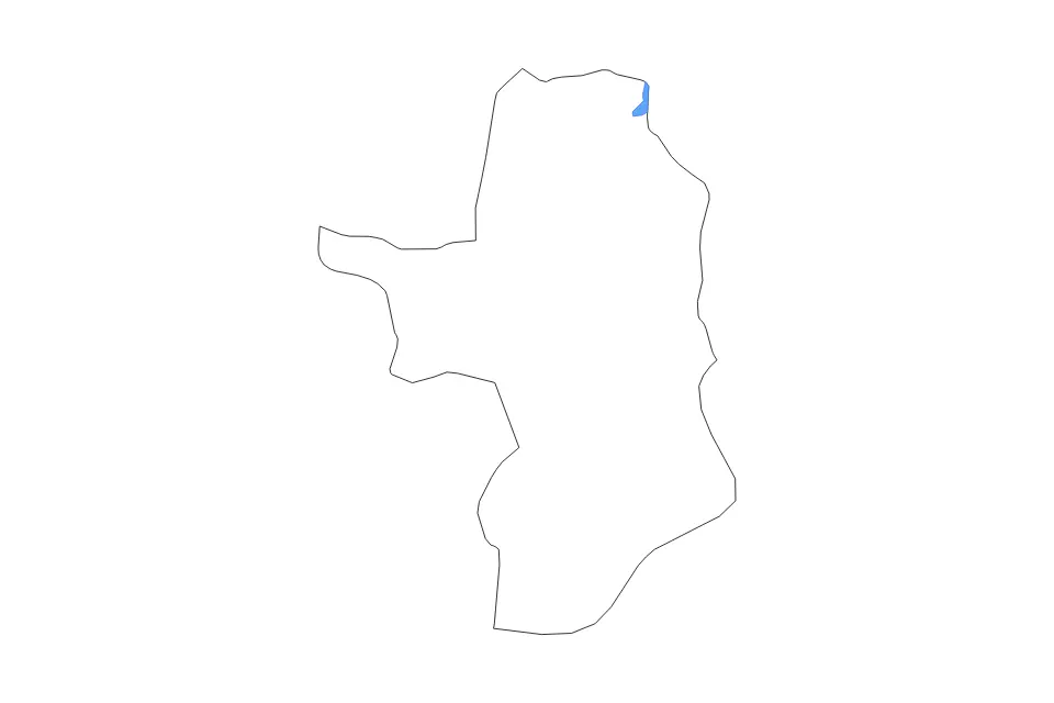 Outline map of Takéo, Cambodia with subdivision borders and major lakes.