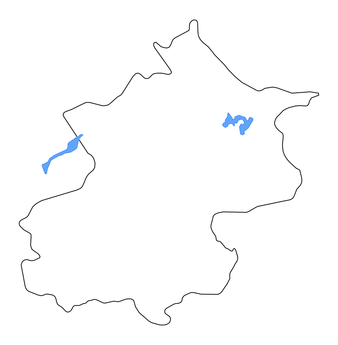 Carte de contour de Beijing, China avec lacs et rivières.
