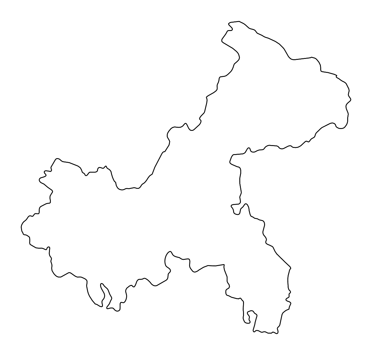 Mapa de contorno de Chongqing, China con ríos.