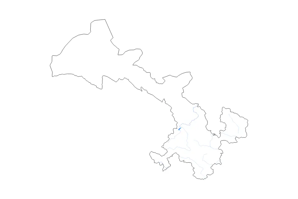 Outline map of Gansu, China with subdivision borders and major lakes and rivers.