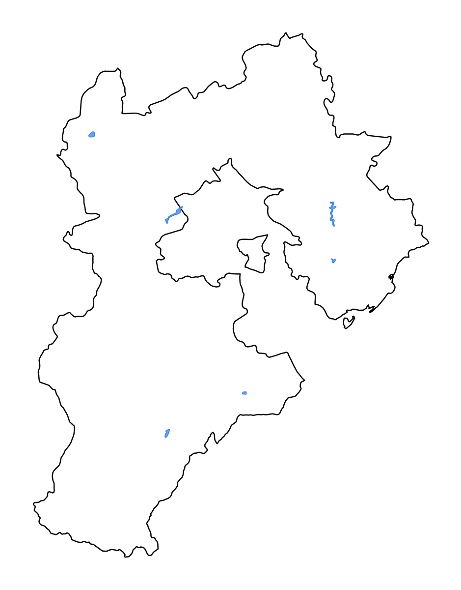 Mapa de contorno de Hebei, China con lagos y ríos.