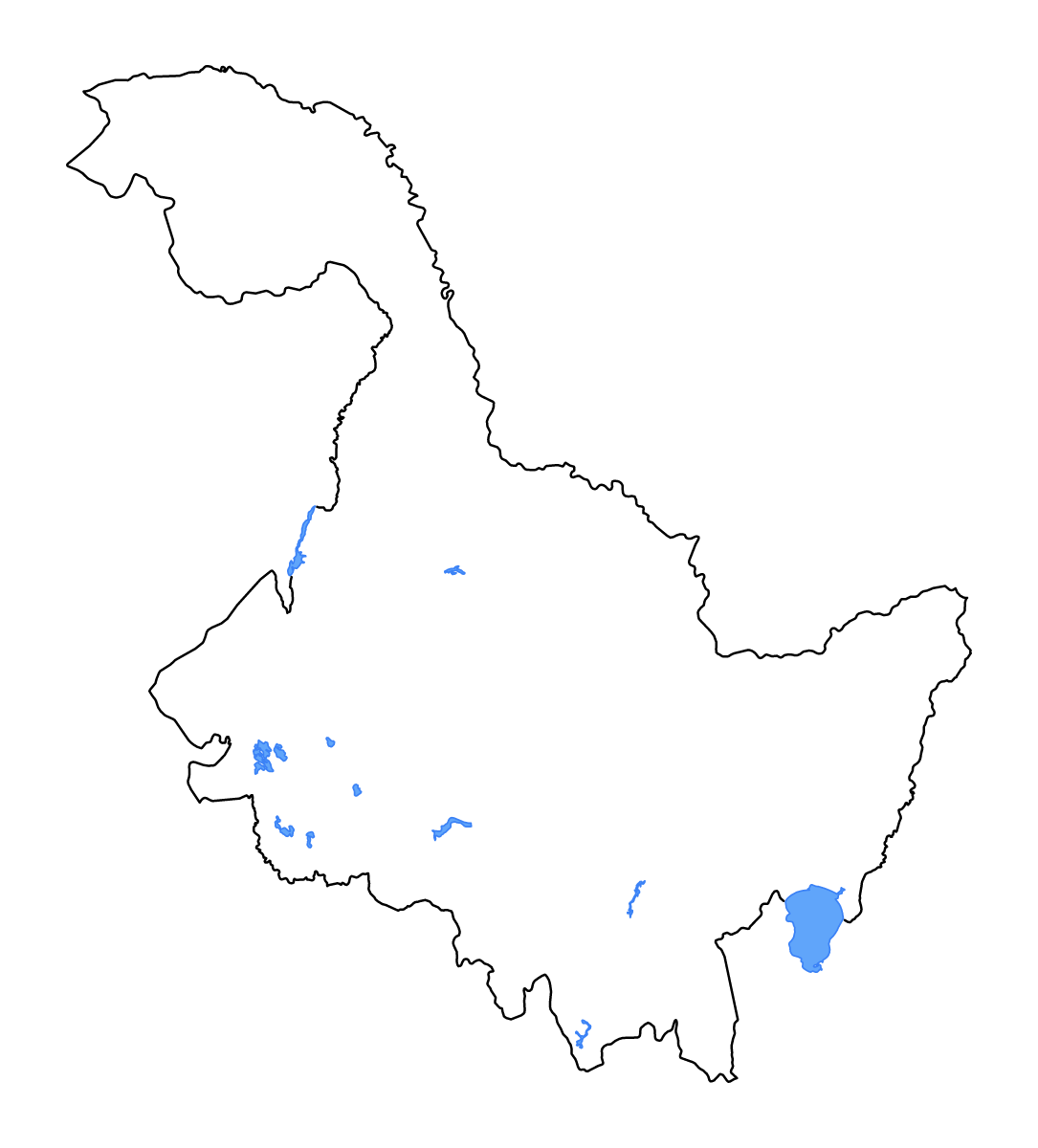 Carte de contour de Heilongjiang, China avec lacs et rivières.