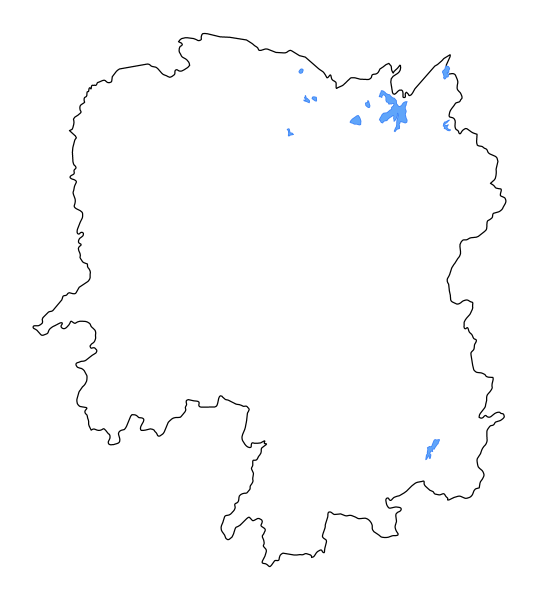 Outline map of Hunan, China with lakes and rivers.