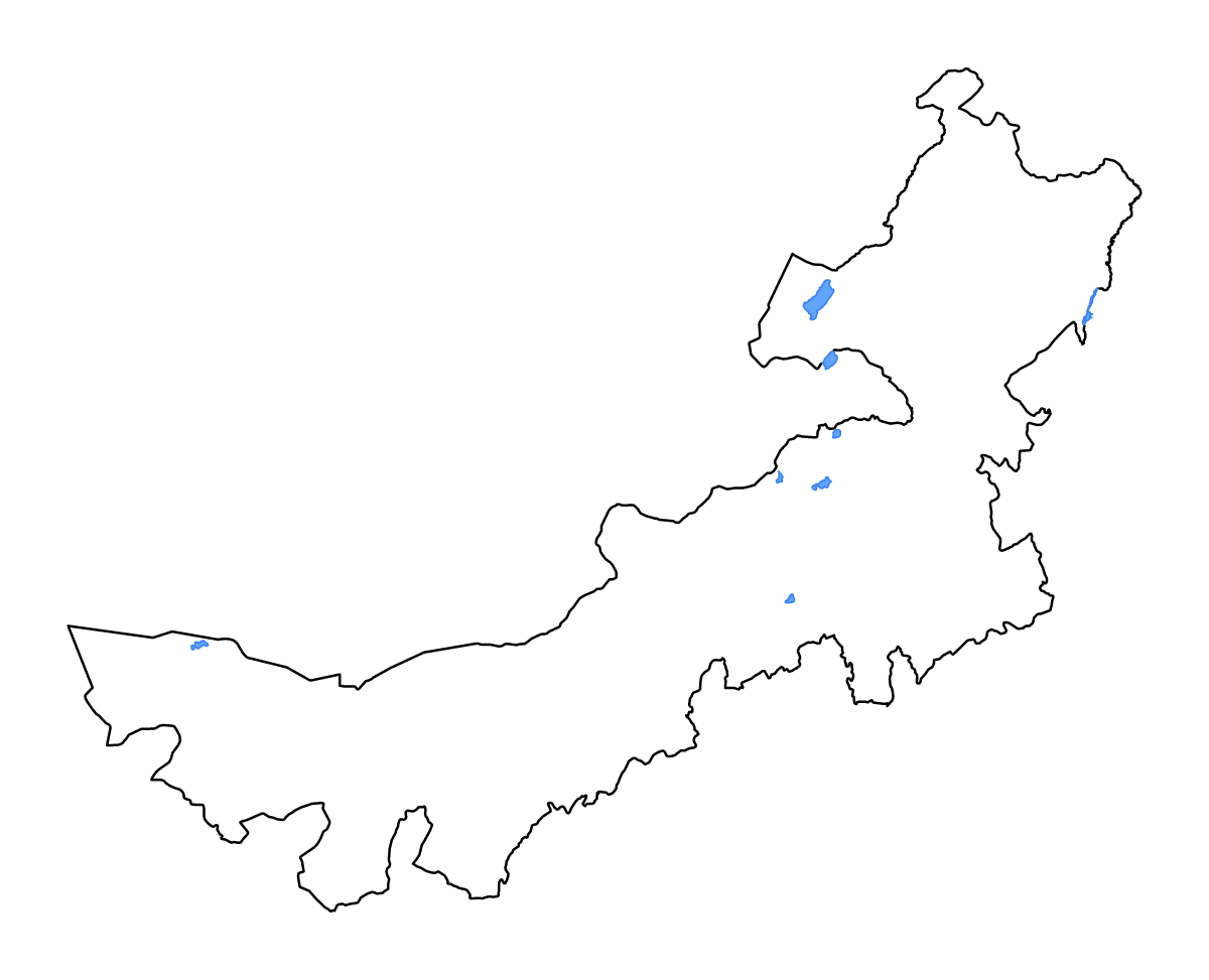 Outline map of Inner Mongolia Autonomous Region, China with lakes and rivers.