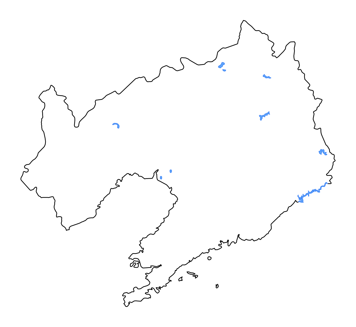 Carte de contour de Liaoning, China avec lacs et rivières.