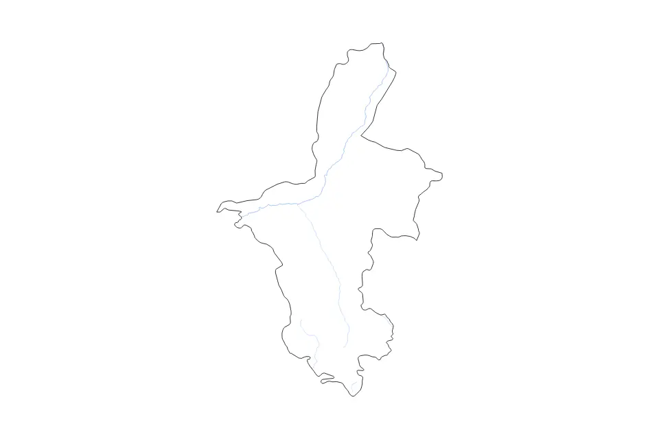 Outline map of Ningxia Autonomous Region, China with subdivision borders and rivers.