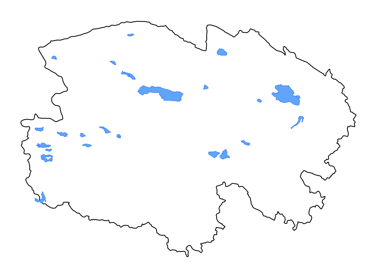 Mapa de contorno de Qinghai, China con lagos y ríos.
