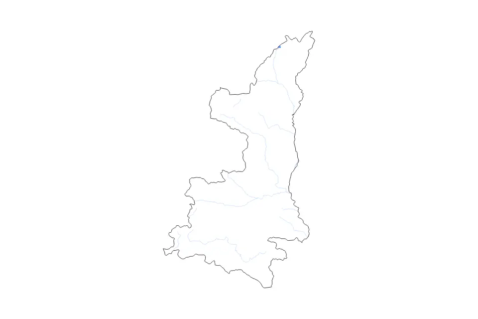 Outline map of Shaanxi, China with subdivision borders and major lakes and rivers.