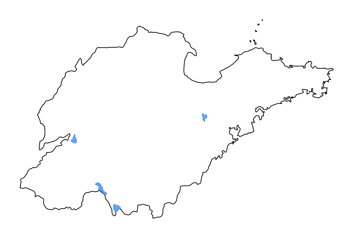 Carte de contour de Shandong, China avec lacs et rivières.