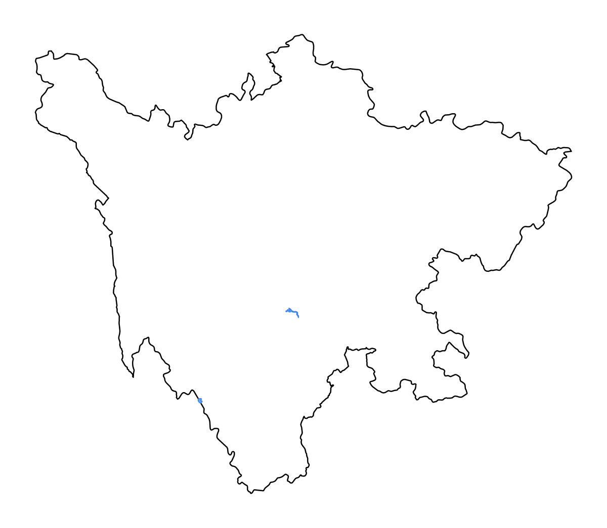 Mapa de contorno de Sichuan, China con lagos y ríos.