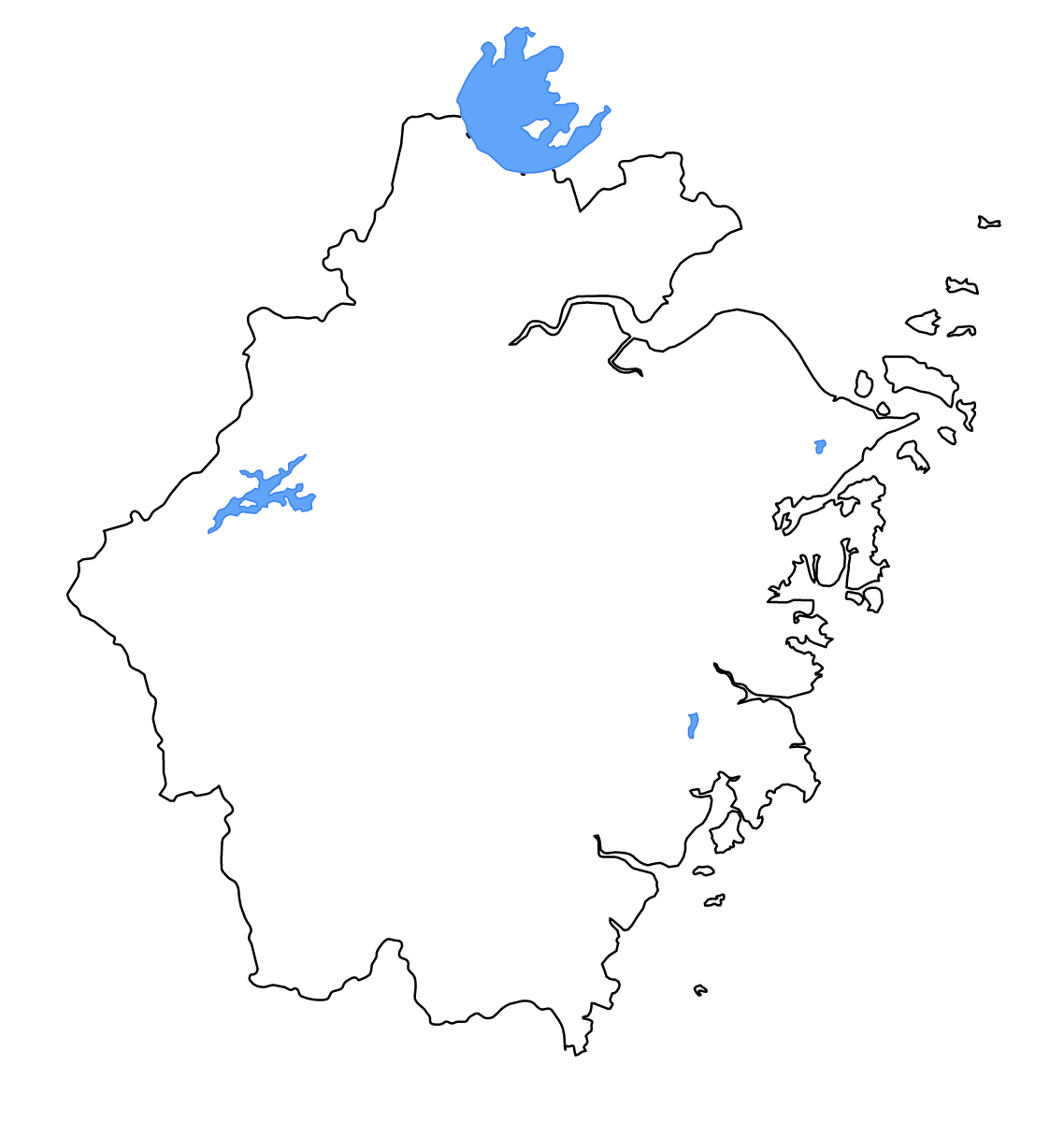 Mapa de contorno de Zhejiang, China con lagos y ríos.