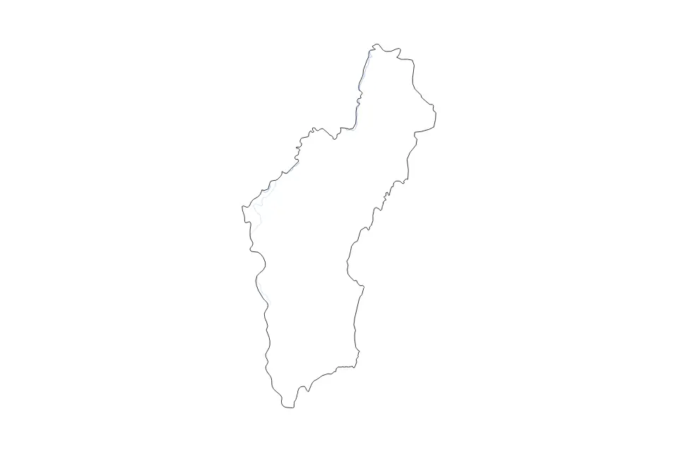 Outline map of North Hamgyong, Dem Rep Korea with subdivision borders and rivers.