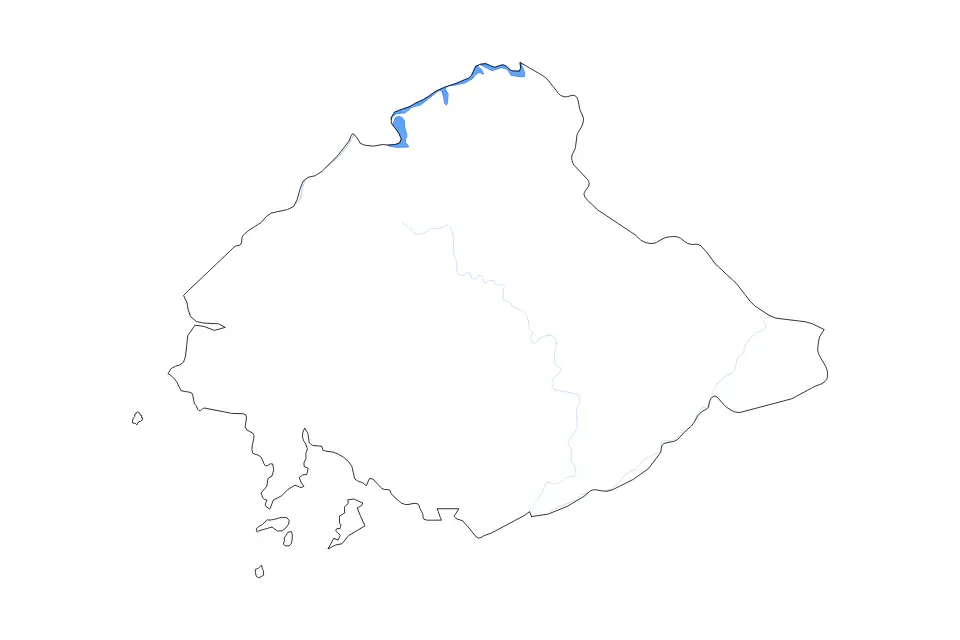 Outline map of North Pyongan, Dem Rep Korea with subdivision borders and major lakes and rivers.