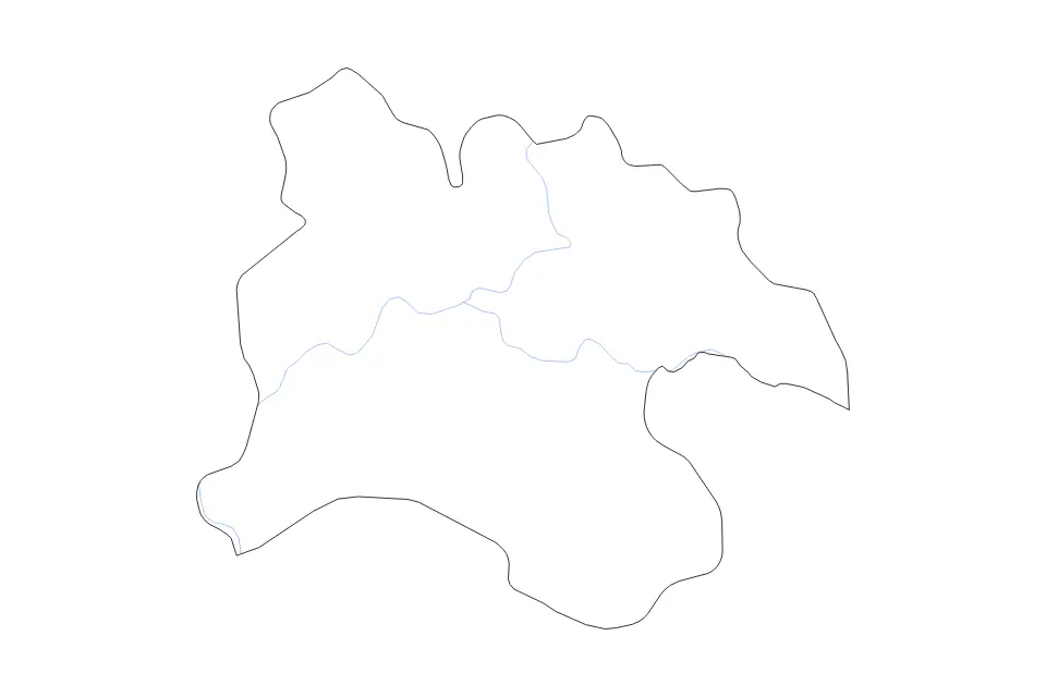 Outline map of Pyongyang Special City, Dem Rep Korea with subdivision borders and rivers.