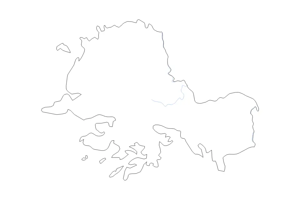 Outline map of South Hwanghae, Dem Rep Korea with subdivision borders and rivers.