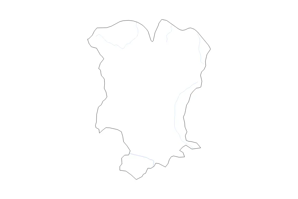 Outline map of Mtskheta-Mtianeti, Georgia with subdivision borders and rivers.