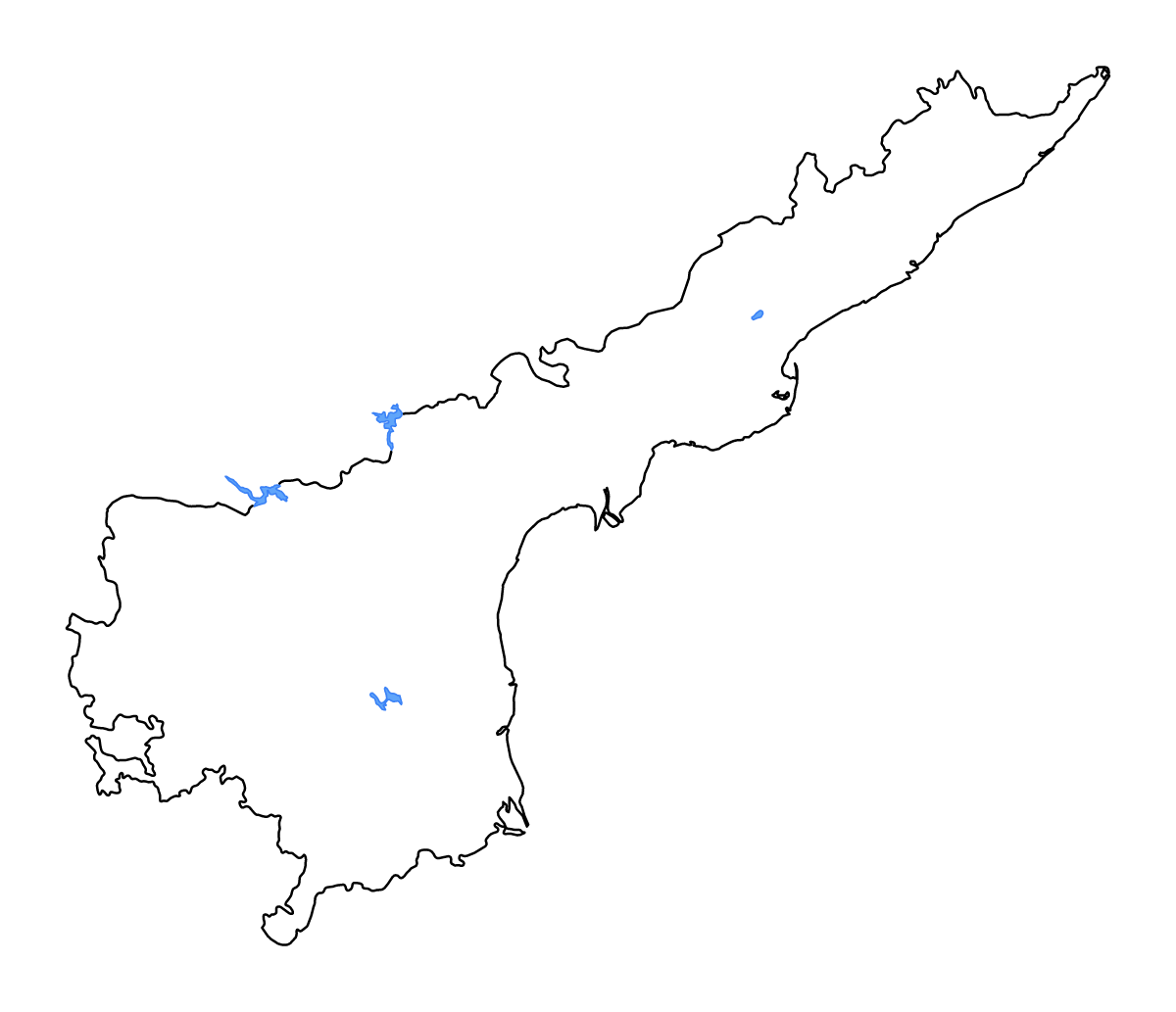 Carte de contour de Andhra Pradesh, India avec lacs et rivières.
