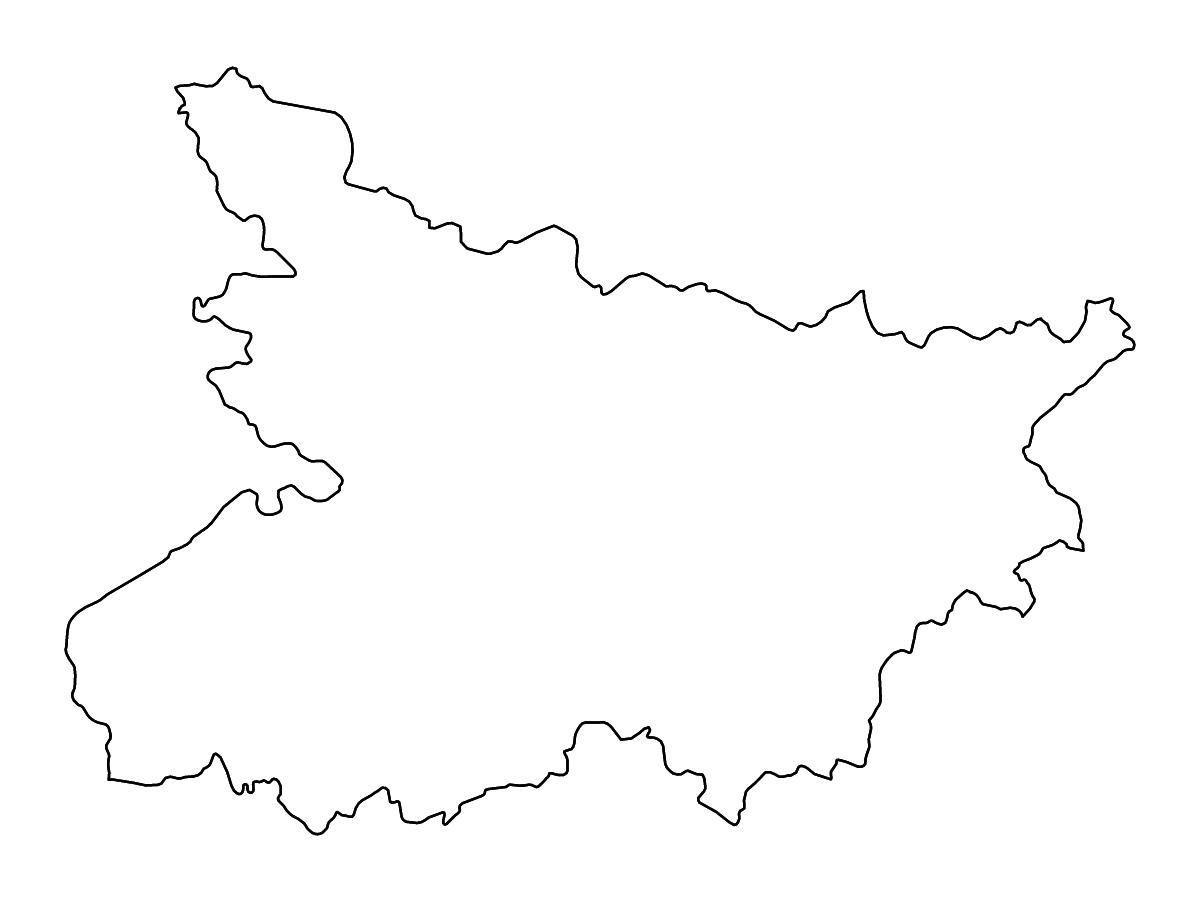 Mapa de contorno de Bihar, India con ríos.