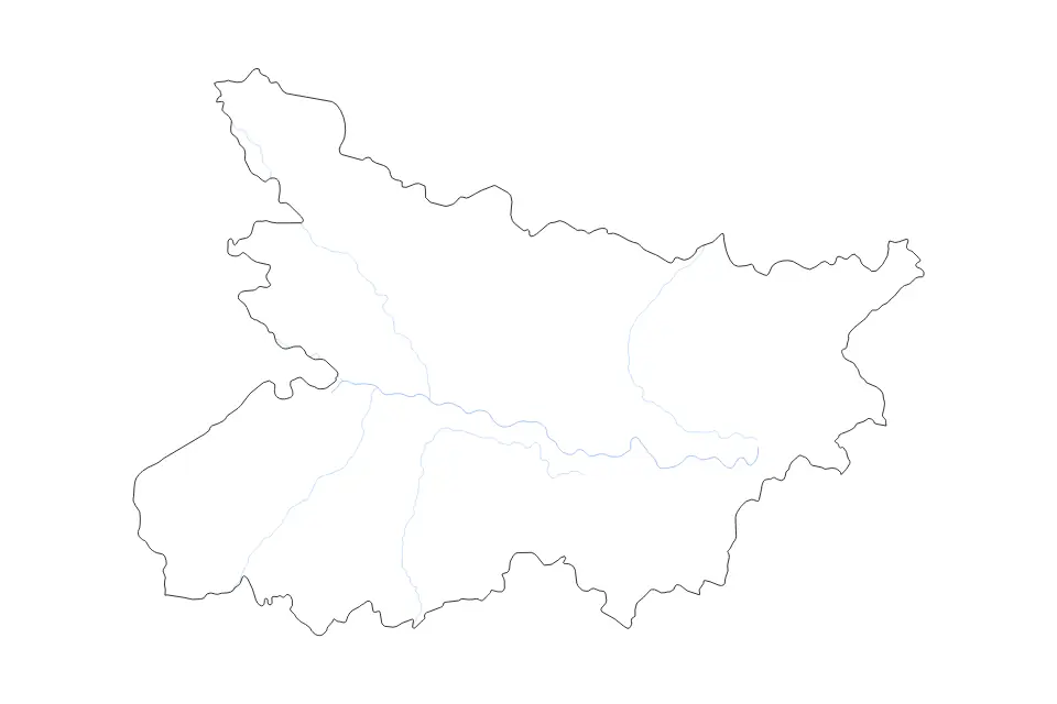 Carte de Bihar, India de type contour et rivières pour Asie, montrant contour et rivières avec des limites nettes.