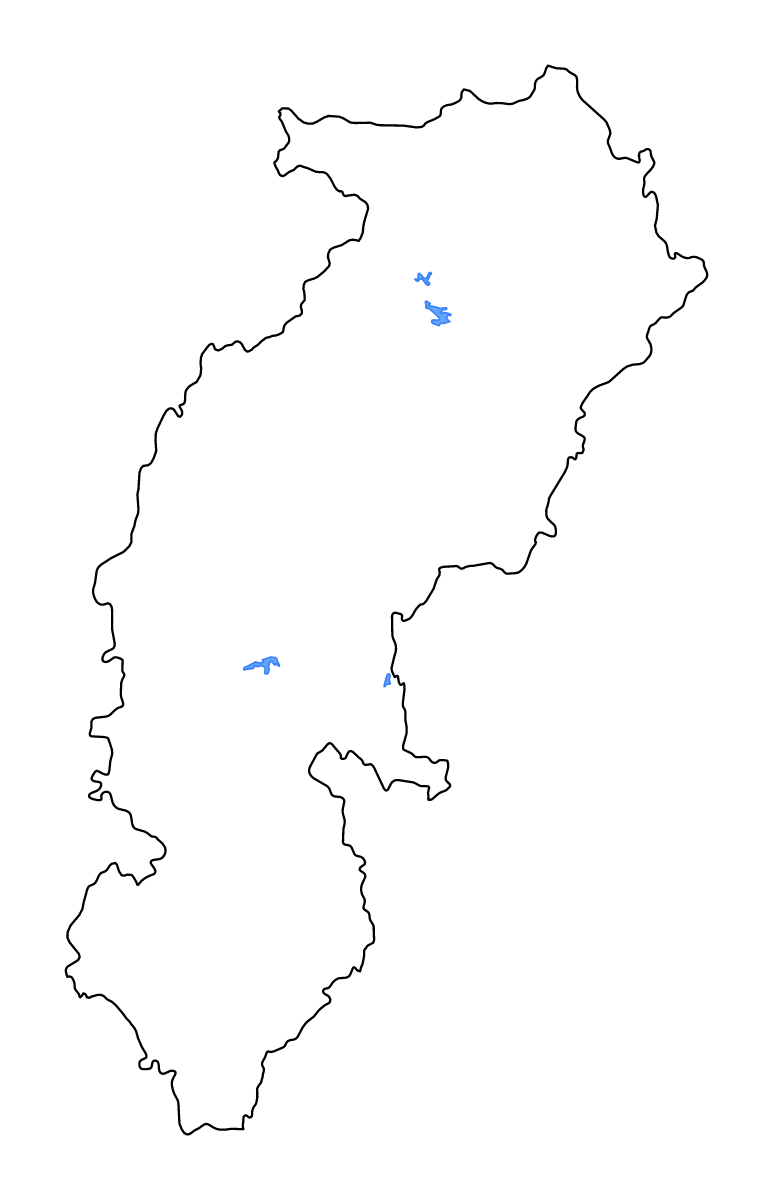 Mapa de contorno de Chhattisgarh, India con lagos y ríos.