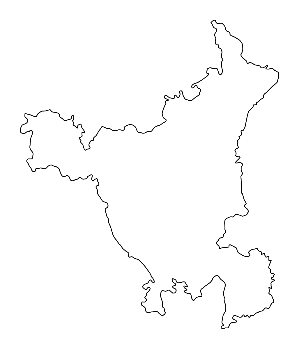 Carte de contour de Haryana, India avec rivières.