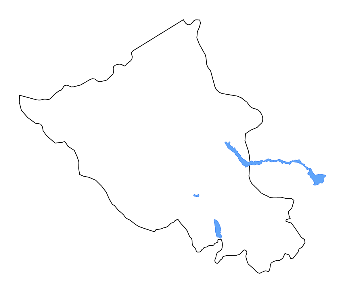 Carte de contour de Ladakh, India avec lacs et rivières.