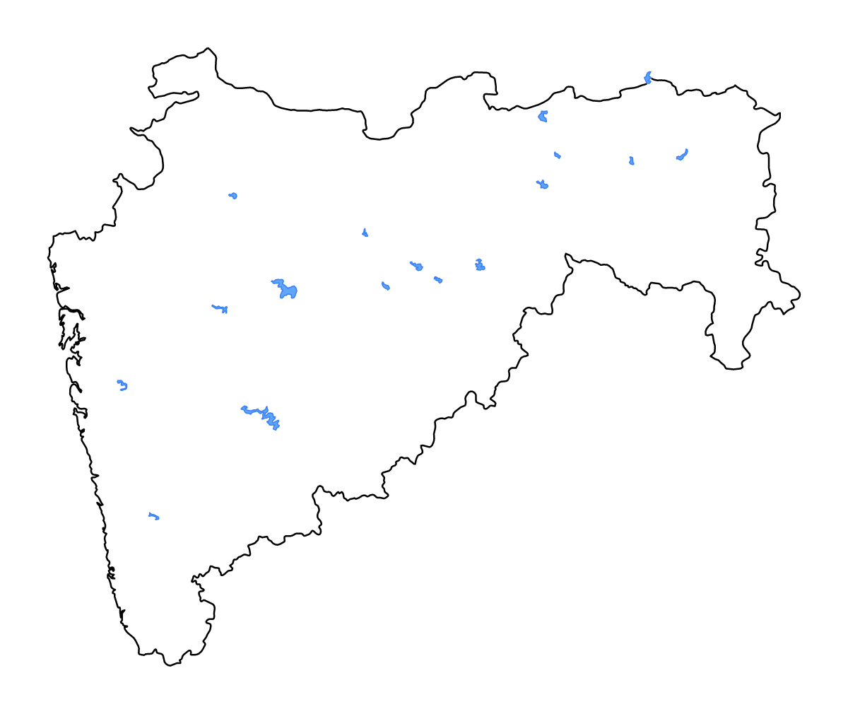 Carte de contour de Maharashtra, India avec lacs et rivières.
