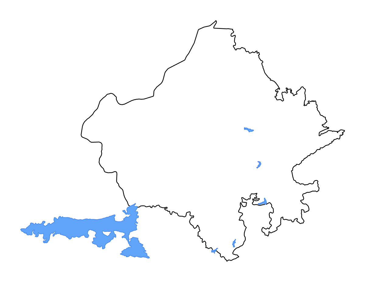Carte de contour de Rajasthan, India avec lacs et rivières.