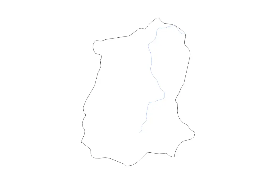 Outline map of Sikkim, India with subdivision borders and rivers.