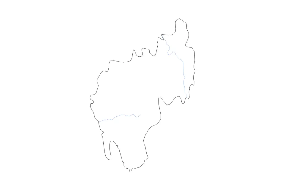 Outline map of Tripura, India with subdivision borders and rivers.