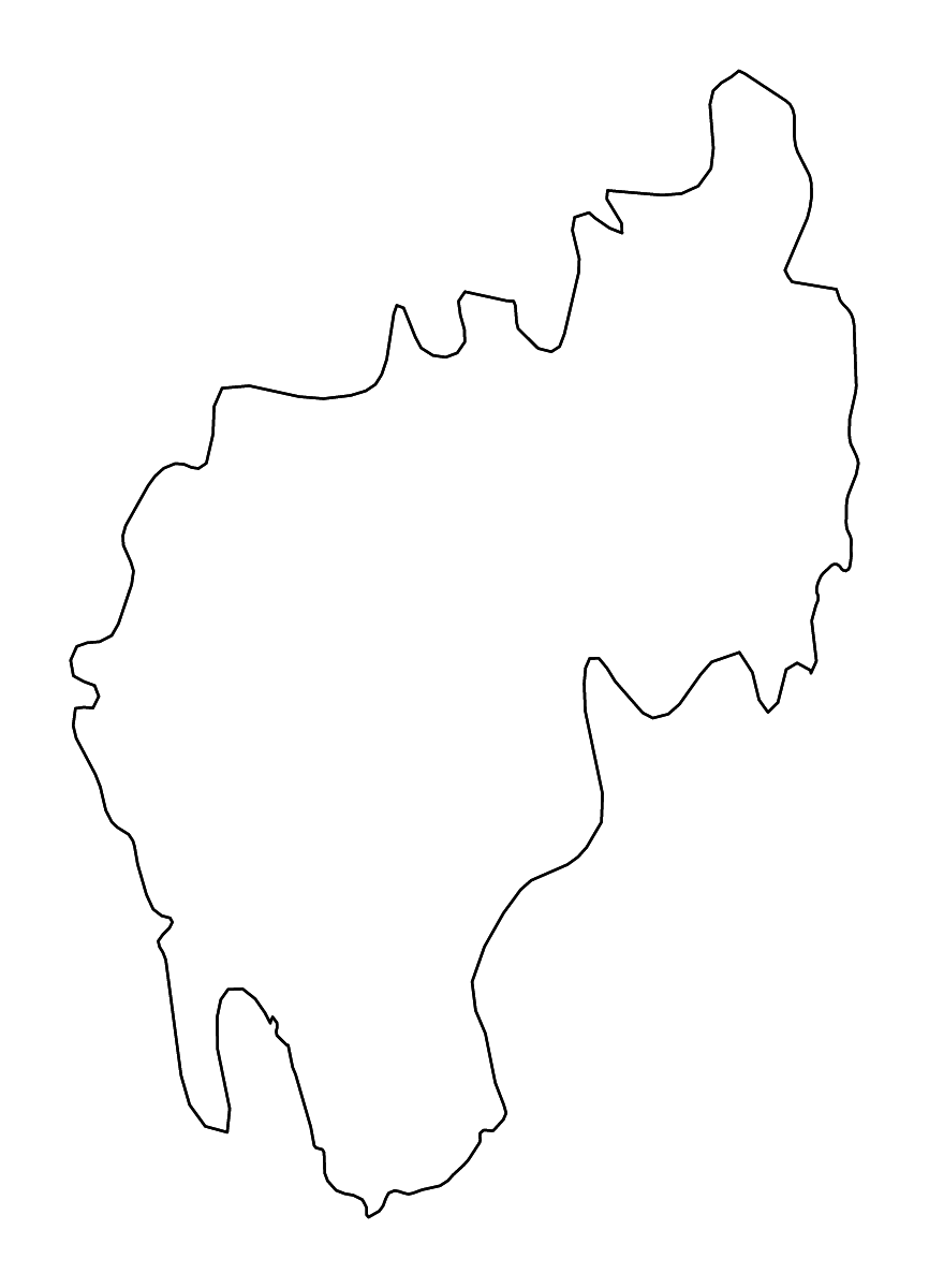 Mapa de contorno de Tripura, India con ríos.