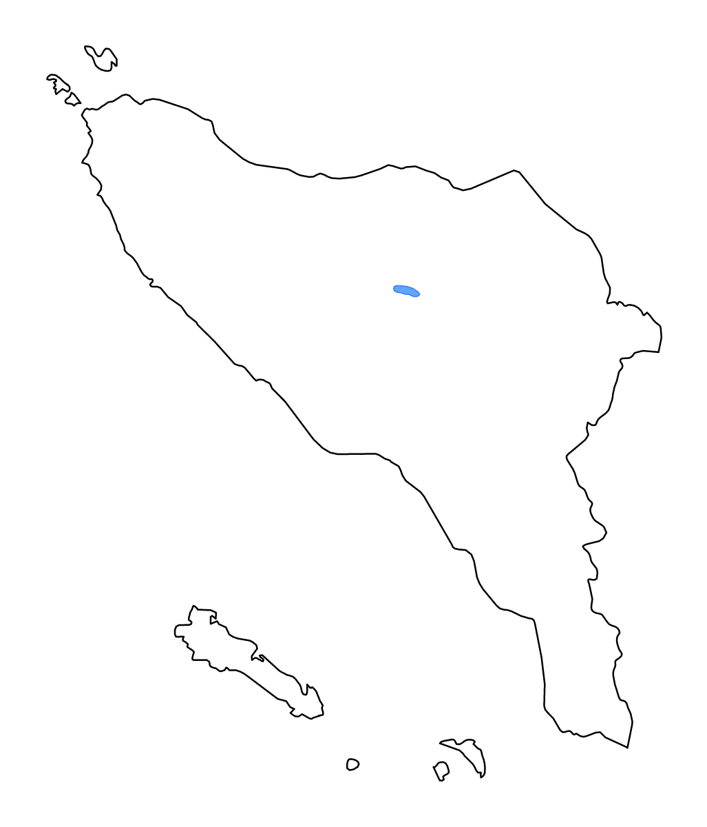 Mapa de contorno de Aceh, Indonesia con lagos y ríos.