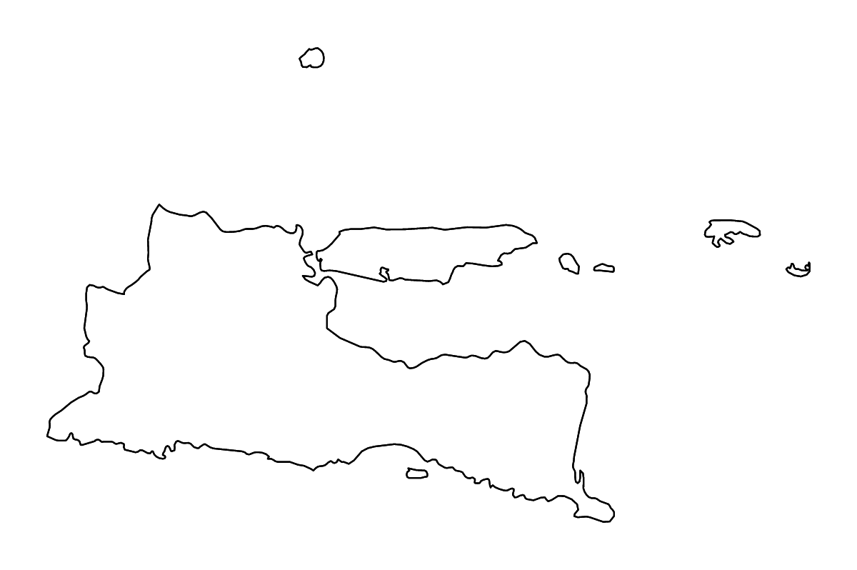 Outline map of East Java, Indonesia with rivers.