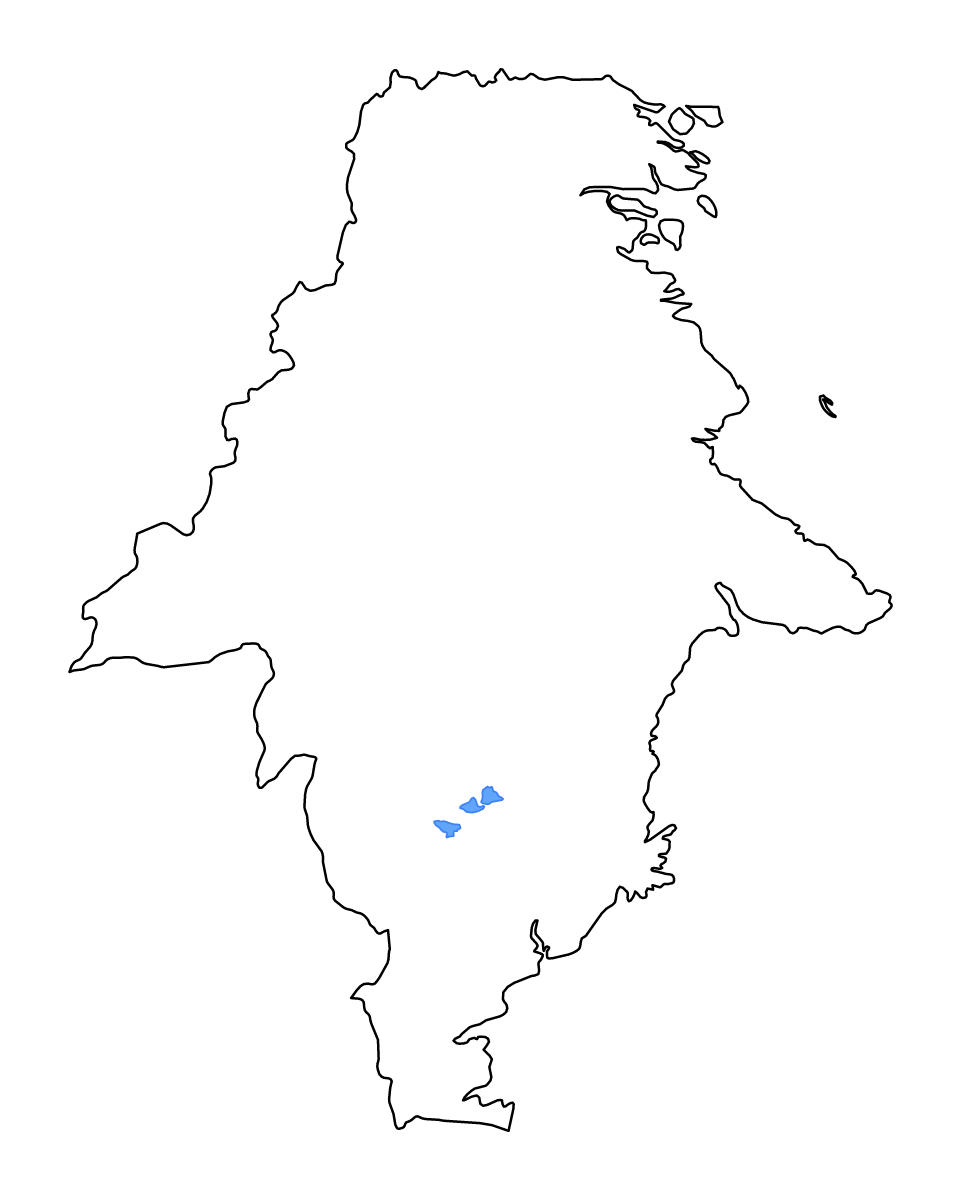Mapa de contorno de East Kalimantan, Indonesia con lagos y ríos.