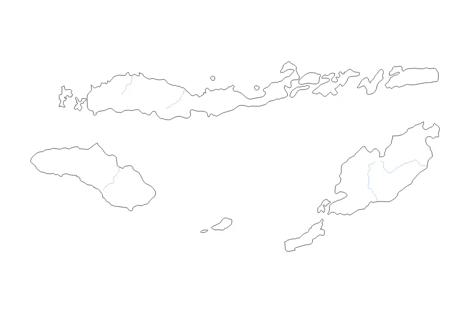 Carte de East Nusa Tenggara, Indonesia de type contour et rivières pour Asie, montrant contour et rivières avec des limites nettes.