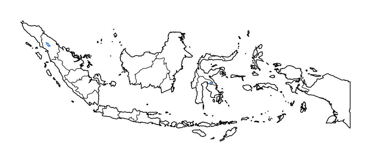 Mapa de contorno de Indonesia con límites administrativos internos, lagos y ríos.