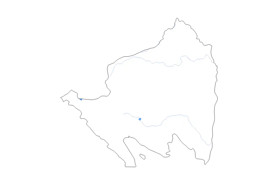Outline map of Lampung, Indonesia with subdivision borders and major lakes and rivers.