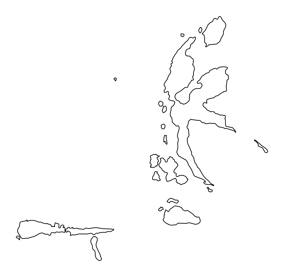 Mapa de contorno de North Maluku, Indonesia con ríos.