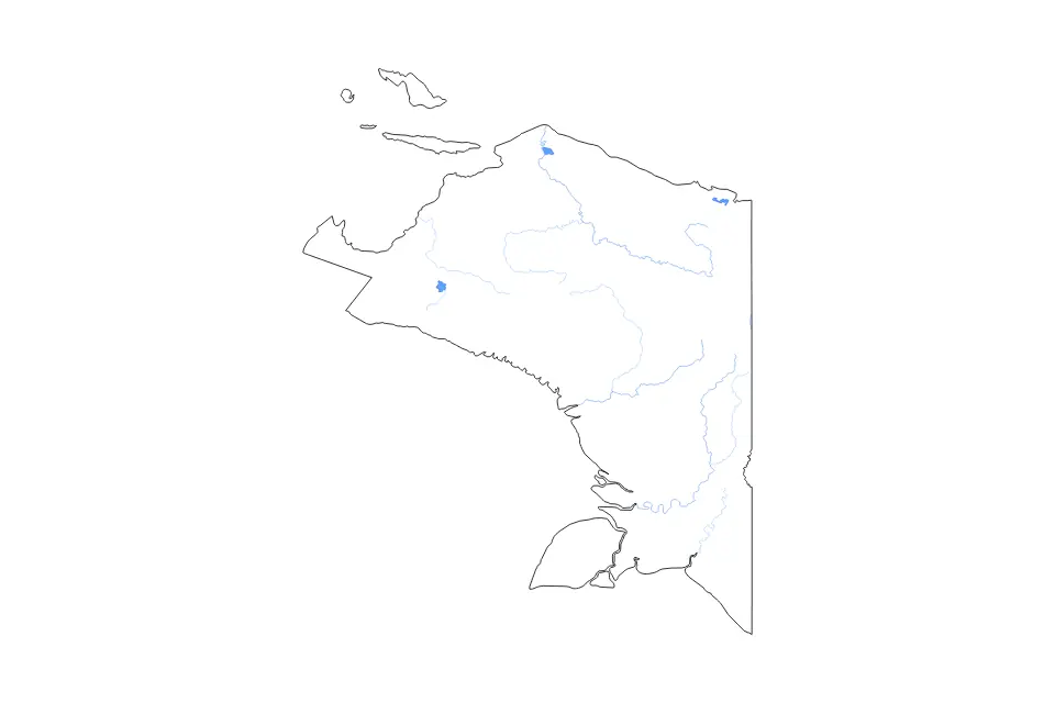 Mapa de Papua, Indonesia de tipo contorno, lagos y ríos para Asia, con contorno, lagos y ríos con elementos de agua como Danau Rombebai, Danau Sentani y Danau Paniai.