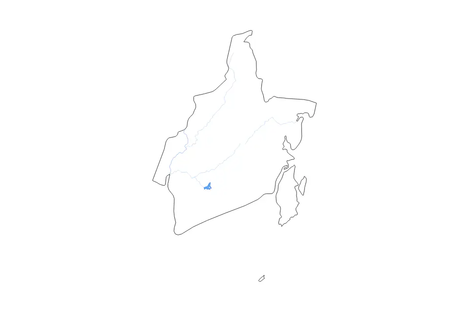 Outline map of South Kalimantan, Indonesia with subdivision borders and major lakes and rivers.