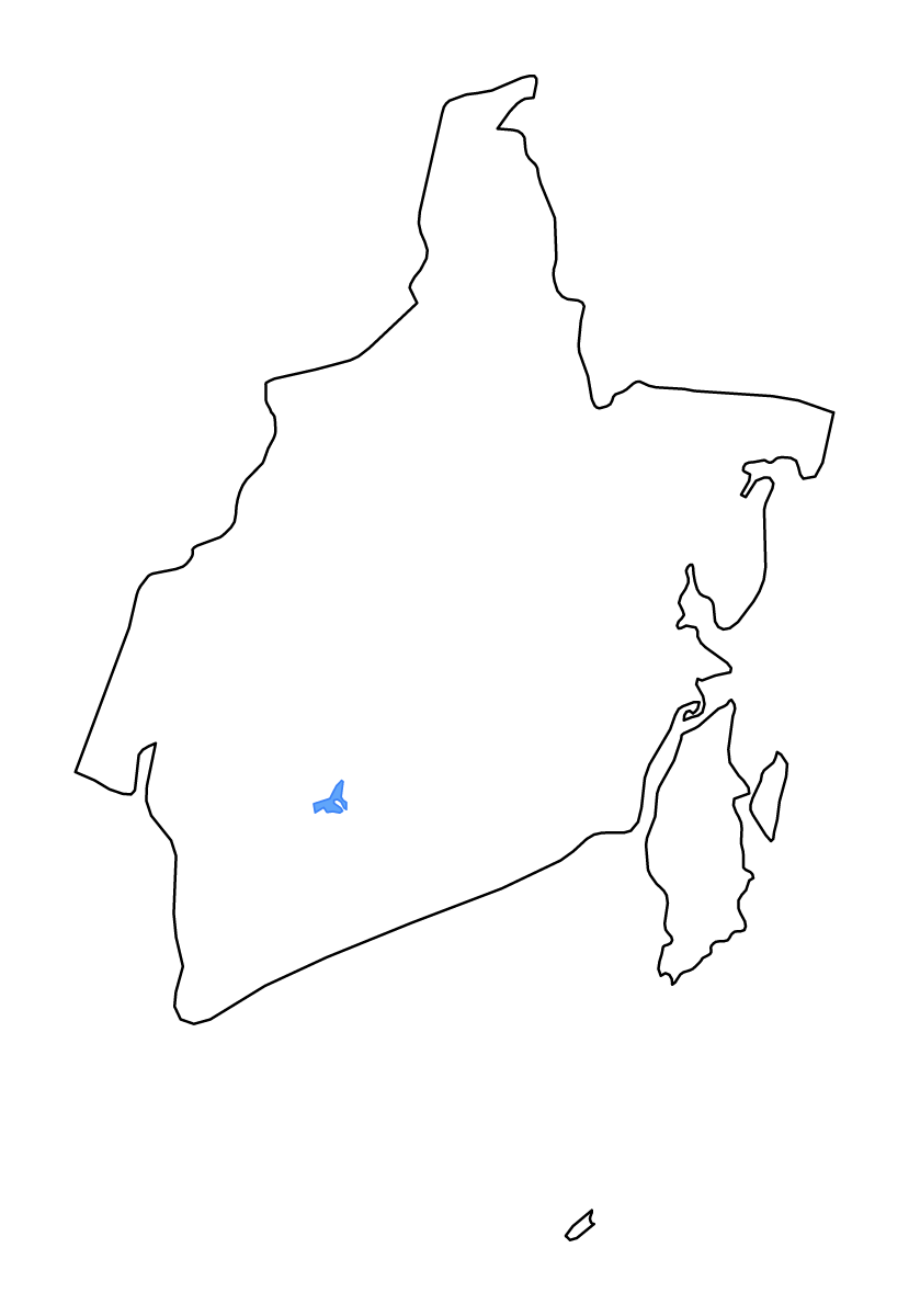 Mapa de contorno de South Kalimantan, Indonesia con lagos y ríos.