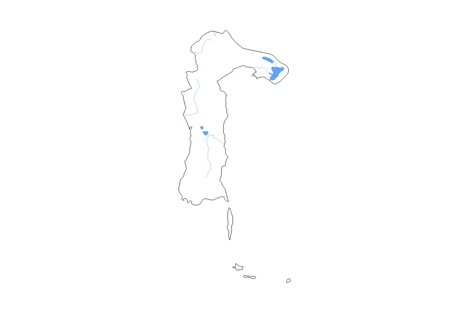 Outline map of South Sulawesi, Indonesia with subdivision borders and major lakes and rivers.