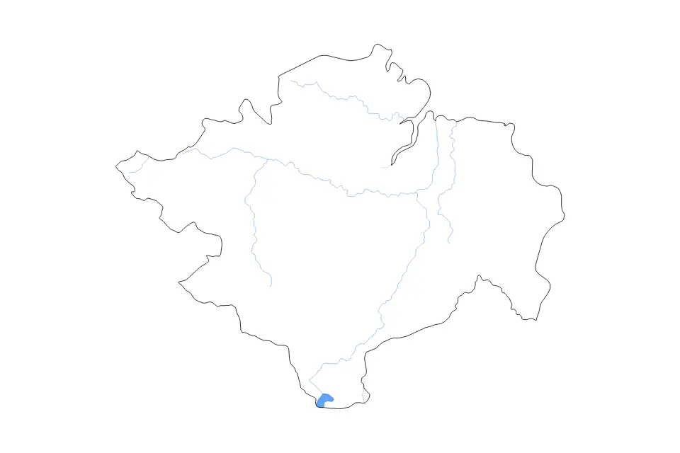 Outline map of South Sumatra, Indonesia with subdivision borders and major lakes and rivers.